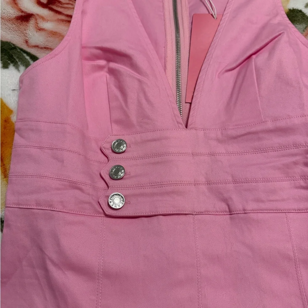 Pink Sleeveless A-Line Dress with Front Button Detail - Picture 3 of 5